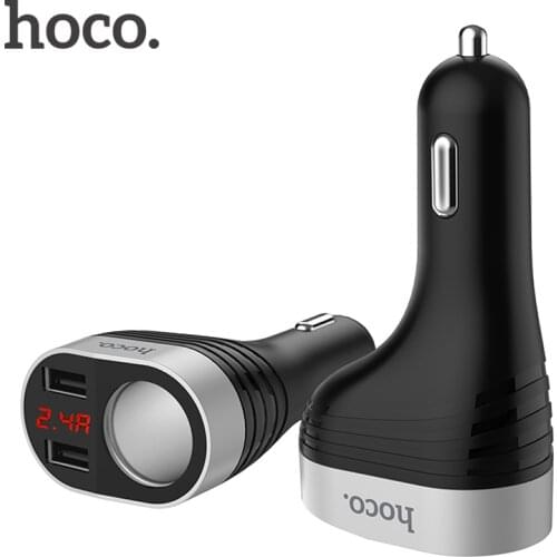 HOCO 3.1A Dual USB Car Charger Cup Charging Voltage Current Display Phone Charger With 2 Cigarette Lighter Socket For iPhone XS
