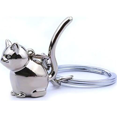 FREE SHIPPING by FEDEX 100pcs/lot New Good Quality 3D Metal Cat Keychains Zinc Alloy Solid Lucky Cat Keyrings Kitty Gifts
