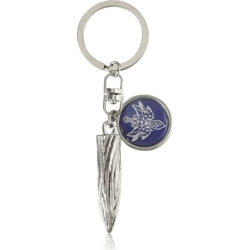 Special Designed Blue Engraved Medal Threaded Bullet Pendant Silver Plated Key Chains For Women