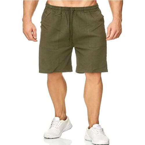 Summer New Mens Cotton and Linen Solid Color Mid-Waist Five-Point Pants Sports Casual Shorts Mens Running Training Pants