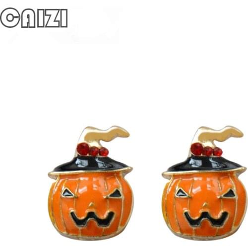 CAIZI 2020 New Fashion Pumpkin Earrings for Women Cute Pendientes Crystal Stud Earring Halloween brincos Party Jewelry Gifts