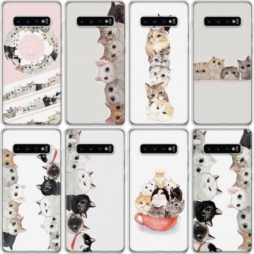 Lovely Cartoon Cat Phone Case For Samsung Galaxy S7 S8 S9 S10 Plus S10E S20 FE S21 Note 8 9 10 Lite 20 Ultra J4 J6 J8 Cover