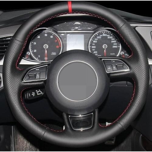 DIY Black Faux Leather Steering Wheel Cover For Audi A1 8X A3 8V Sportback A4 B8 Saloon Avant A5 8T A6 C7 A7 G8 A8 D4 8X S3 S4