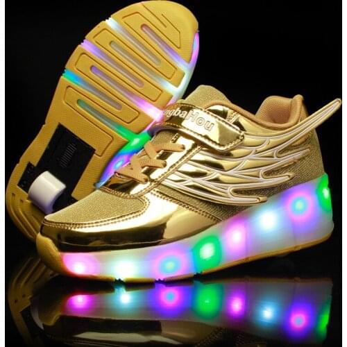 Child luminous shoes Fashion Girls Boys LED Light Roller Skate Shoes For Children Kids Sneakers With Wheels Pink Gold