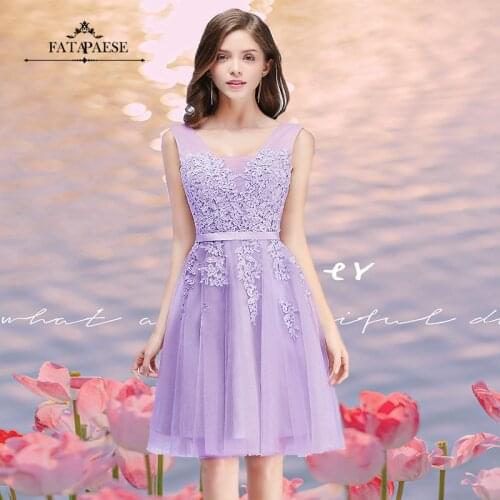 FATAPAESE Applique Lace Evening Dresses Wedding Evening Party Tulle Gowns Summer Short Knee-Length V Neck Prom Gown robe de