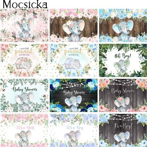 Elephant Backdrop Birthday Baby Shower Floral Photo Background Little Peanut Newborn Kids Portrait Backdrop for Picture photo