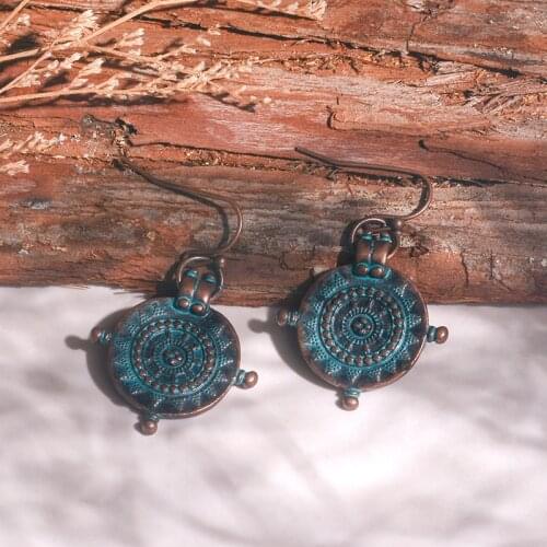 India Dangle Drop Earrings Geometric Bronze Engraved Vintage Hanging Earring for Women Ethnic Fashion Jewelry Accessories