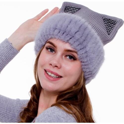 Jkp mink womens knitted sweater hat new fashion European and American cat style Ski Hat
