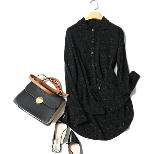 Shuchan Cardigan For Women Single Breasted Asymmetry Woman Knitted Sweater Cashmere Turn-down Collar Long Sleeve Black 18165