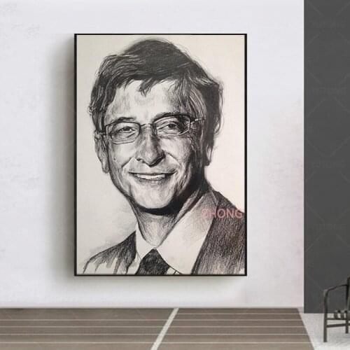 Bill Gates Canvas painting Prints Character Sketch Poster Wall Art For Home Office room Decorations Unframed