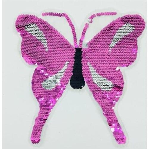 Patch deal with it clothes t shirt women stickers Reversible change color sequins butterfly 22cm animal patches for clothing