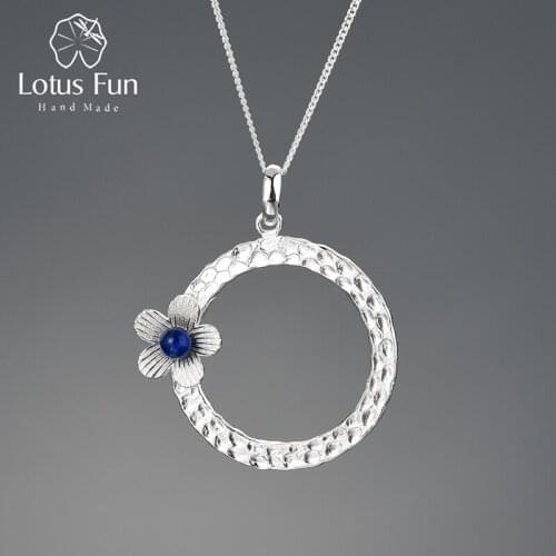 Lotus Fun Real 925 Sterling Silver Lapis Handmade Fine Jewelry Fresh Flower Design Pendant without Necklace Acessorios for Women