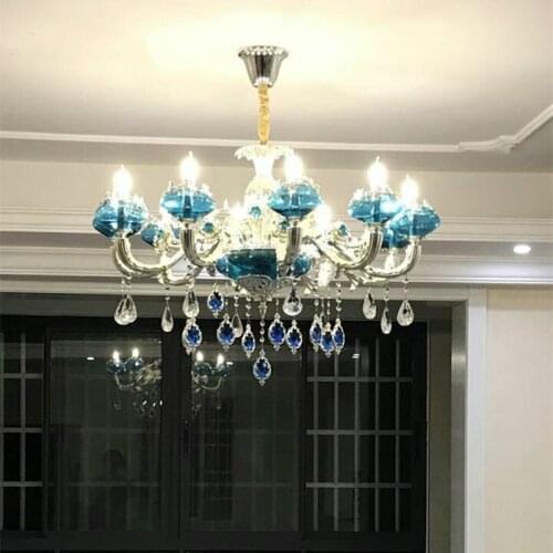 Foyer Modern Blue Chandelier lighting For dining room Lounge French Alloy blue Crystal glass Chandelier Light Led Luminaria