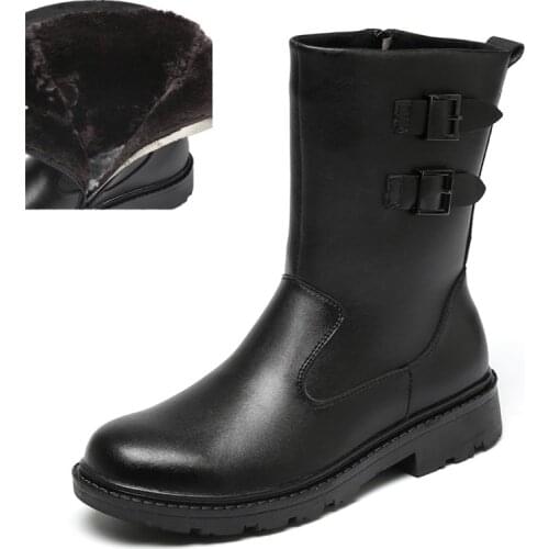 Winter Leather Men Boots Warm Plush Snow Boots Outdoor Flat Men Ankle Boots Waterproof Anti-skid Short Botas High-Top Men Shoe