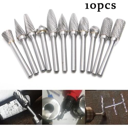 10pcs Drill Bit Set For Metal Shank Grinding Head Tungsten Carbide Milling Cutter Rotary Drills For Iron Steel Carbon Steel