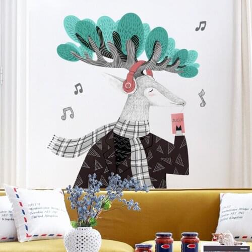 Elk Wall Stickers Nordic Teenager Kids Living Room Bedroom Aesthetic Decoration Art Self-adhesive Wallpaper Decals for Furniture