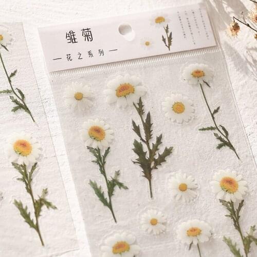 Retro Flower Theme Daisy Iris Eucalyptus PET Sticker package DIY diary Bullet Journal decoration sticker album scrapbooking