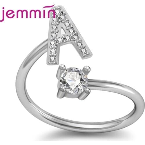 New Fashion Jewelry 925 Sterling Silver Ring Trendy Style 26 Letters CZ Cubic Zirconia Women Girls Anniversary Engagement