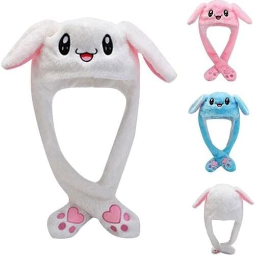 New Funny Rabbit Plush Ear Caps Cute Lovwly Hat Embroidery Rabbit Ear Hat With Earflaps Movable Ears Hat For Women Child Cap