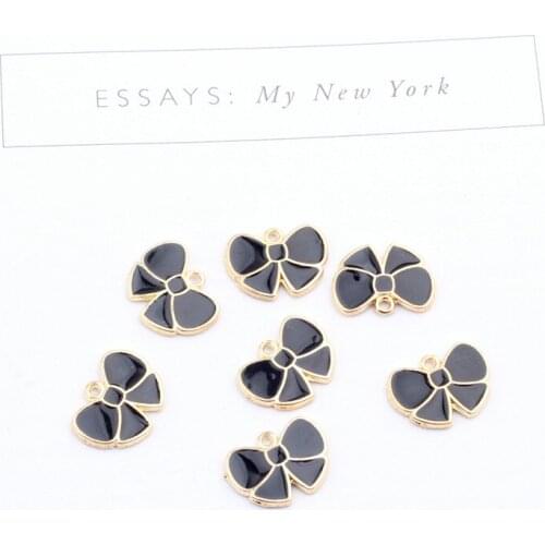 Wholesale 100PCS 11*14MM Black Beauty Butterfly Ribbon Bow Enamel Pendant Charms DIY Jewelry Oil Drop Metal Bracelet Charm