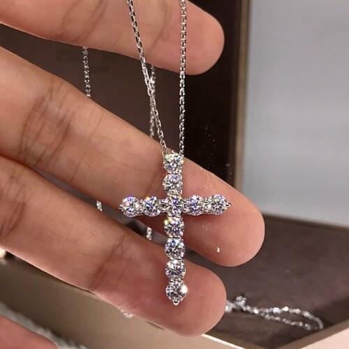 10K Au417 White Gold Women Pendant Necklaces Moissanite Diamonds Cross Wedding Party Engagement Anniversary Present Trendy