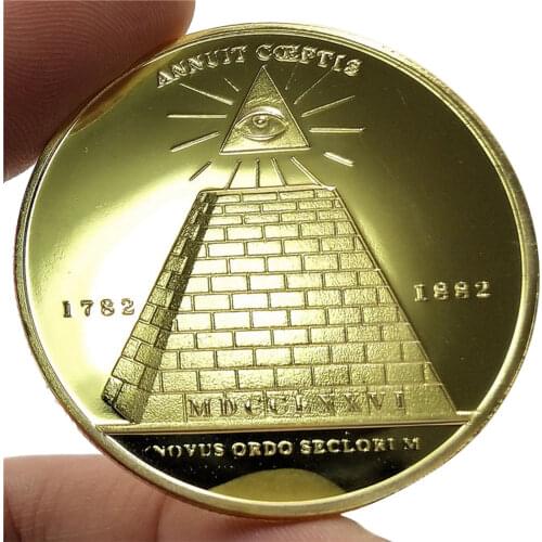 Freemasonry Commemorative Coin Masonic Eye Pyramid Pattern Round Gold Coin Coin Collection