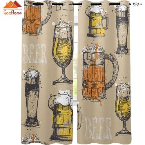 Beer Wine Glass Retro Text Window Curtains Living Room Outdoor Fabric Drapes Curtain Home Decor