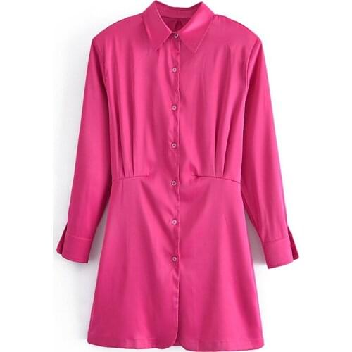 Za2021 Summer New Womens Shirt Type Shoulder Pads Single Breasted Long Sleeve Dress Show Thin Temperament Bag Hip Skirt 3630