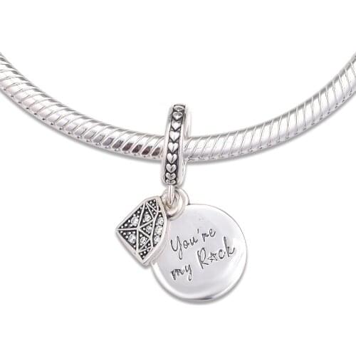 Fits for Pandora Charms Bracelets My Rock Beads with Clear CZ 100% 925 Sterling Silver Jewelry Free Shipping