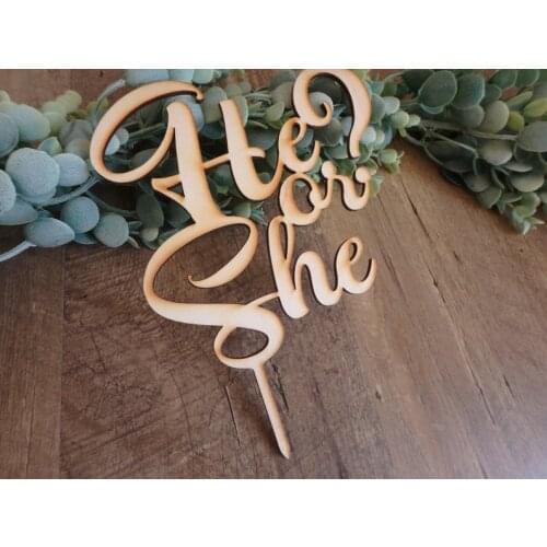Gender Reveal Cake topper wooden cake topper He or she cake topper Boy or Girl cake pick wood cake toppers rustic cake pick
