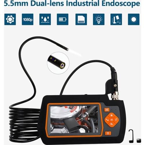 5.5mm Dual-lens Industrial Endoscopes 1080P High Definition Borescope Inspection Camera with 6 Adjustable IP67 Waterproof Lens