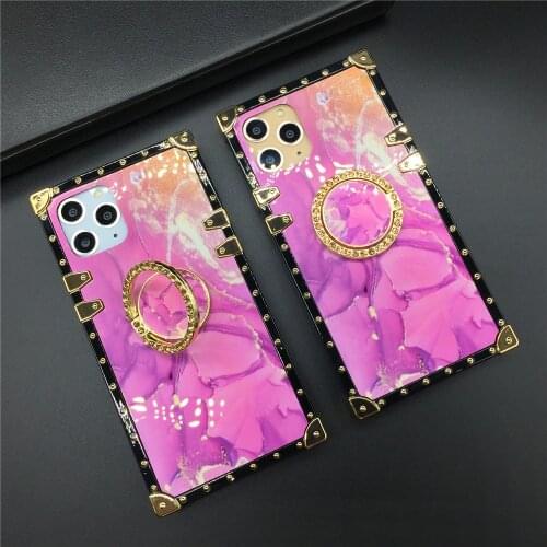 Luxury Brand Pink Marble Square Phone Case For iPhone 12 PRO X XS Max XR Colorful Cover for iphone 11 PRO MAX 7 Plus 8 6 6S Plus