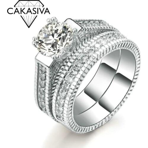 S925 Silver Cubic Zirconia Ring Engagement Diamond Ring Set Silver Ring Fine Jewelry for Women Wholesale