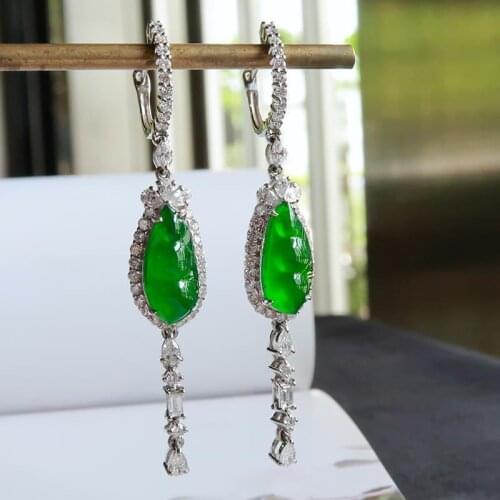 Natural Hetian Jasper bean pod water drop Tassel Earrings Chinese retro shining light luxury charm womens silver jewelry