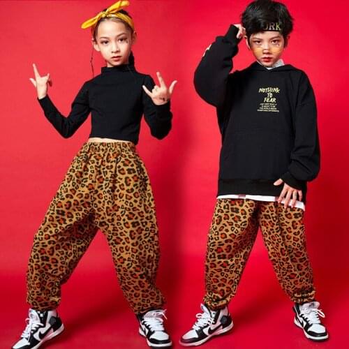 Kids Boys Girls Streetwear Leopard Loose Casual Harem Pant Stage Show Hip Hop Jazz Clothing Childrens Cargo Trousers Costumes