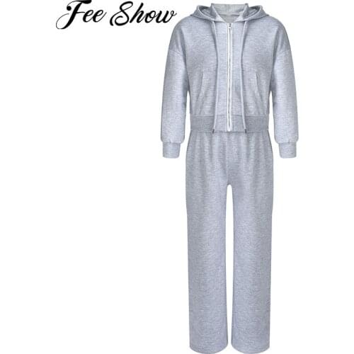 Kids Girls Sport Outfit Tracksuits 2Pcs Gym Sports Suit Hooded Hoodie Sweatshirt Top with Pants Set Casual wear