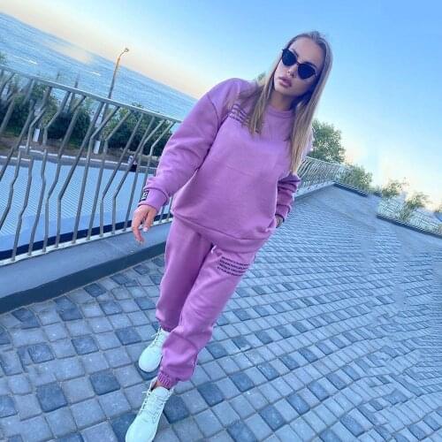 Letter Print Two Piece Tracksuit Womens Set Casual Sweatshirt High Waist Pants Sports Suits Female 2021 Spring Autumn Lady Sets