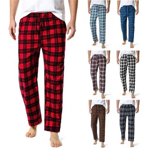 Spring New Simple Plaid Straight Pajama Pants 2021 Men Home Loose Trousers Fashion Casual High Waist Pants Streetwear