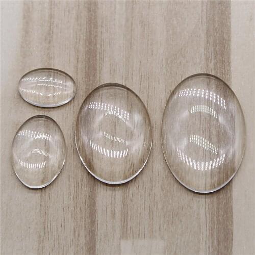 20pcs 25x35mm 20x30mm 18x25mm 13x18mm 10x14mm Oval Shape Flat Back Clear Glass Cabochon Jewelry Findings & Components
