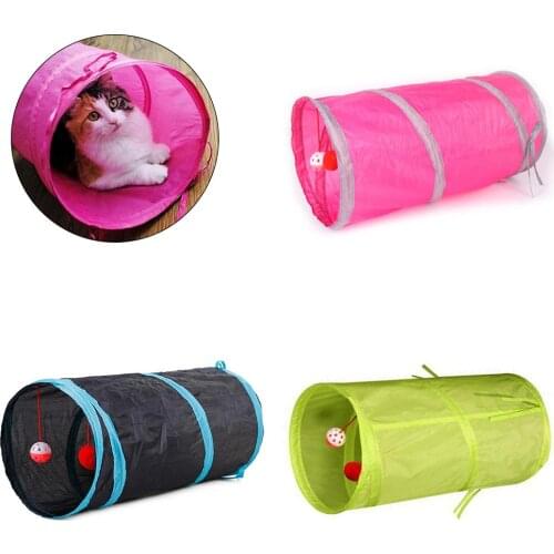 Funny Pet Cat Kitten 2 Holes Tunnel Collapsible Ball Tube Play Training Toy