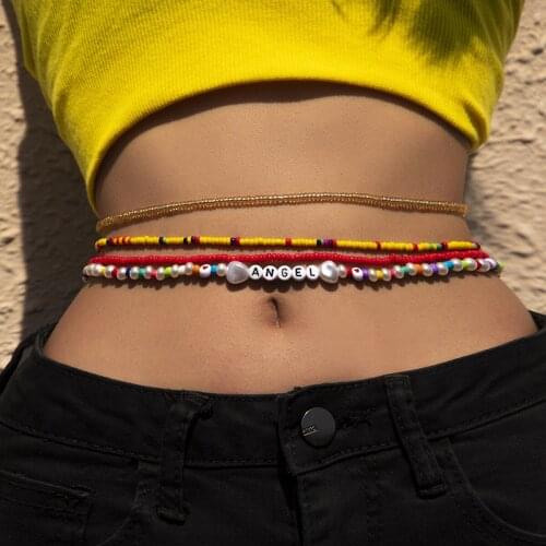 4 Pcs Fashion Multi Layered Waist Chain Set Letters/Imitation Pearl/Heart Beaded Waist Chain for Women Waist Jewelry JBC0167