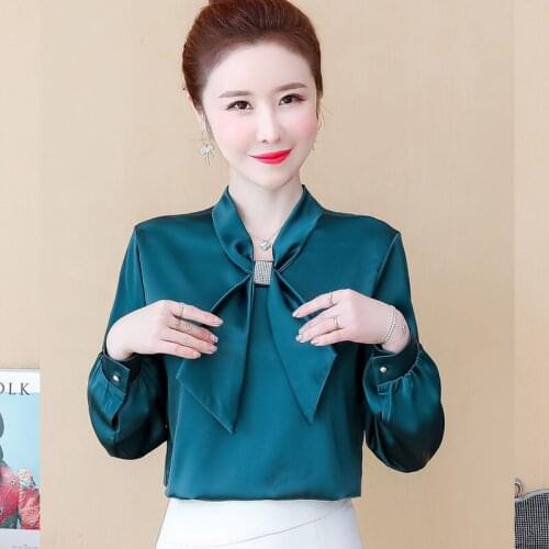 Womens Spring Autumn Style Chiffon Blouse Shirt Womens Elegant Bow Solid Color Long Sleeve Casual Tops DD8369