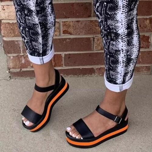 Womens Sandals Summer New Fashion Mid Heel Color Buckle Sandals Plus Size European And American Leisure Thick Soled Sandals