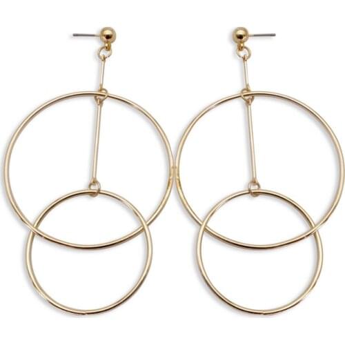 TOTASALLY Fashion punk Gold/Silver palted Double Big Circles Cocktail Statement Drop Earrings for Women Brincos Grandes