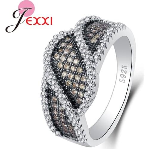 Luxurious Authentic 925 Sterling Silver Rings Filled 2 Colors Dazzling CZ Stackable Rings for Women Wedding Jewelry