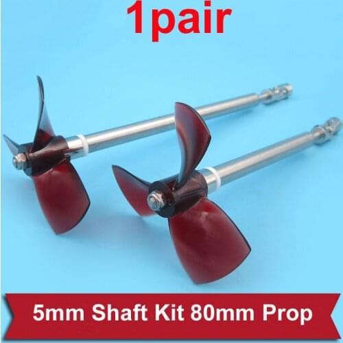 1pair 5mm Drive Shaft Kit Stainless Steel Transmission Axle+80mm CW CCW Prop+Paddle Fork+Universal Joint for RC Bait Tug Boat