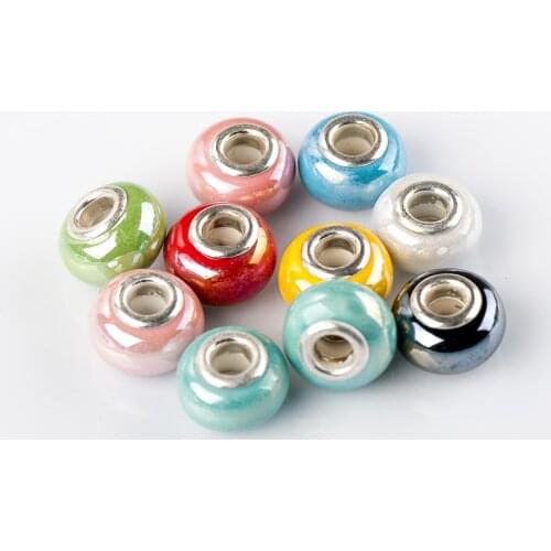 15# 10pcs Muticolor Pandora Ceramic Color Plated Shining Big Hole Bead Bracelet Necklace Bracelet DIY Jewelry 0a3#2540