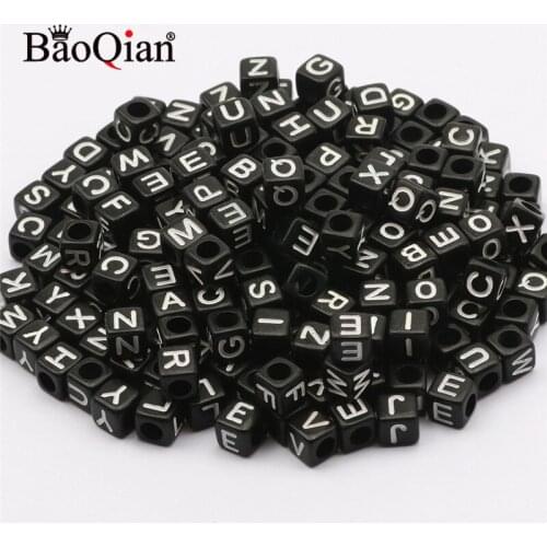 200pcs/lot 6x6mm Mixed Black Square Acrylic Letter Beads Alphabet Spacer Beads For Jewelry Making Bracelet DIY Accessories