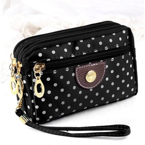 2020 Fashion Women Dot 3 Layer Canvas Wallets Ladies Phone Bag Wallet Short Three-Layer Zipper Coin Purse Card Key Bags
