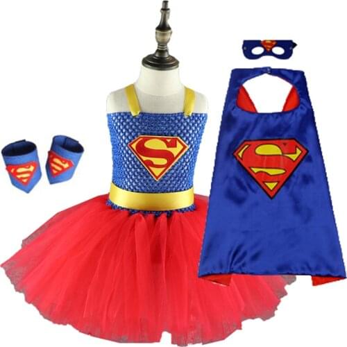 4 Pcs Pink Blue Red Baby Girls Super Hero Tutu Dress Ball Gown Kids Superhero Birthday Party Dresses Anime Halloween Costume XX